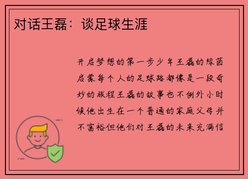 对话王磊：谈足球生涯