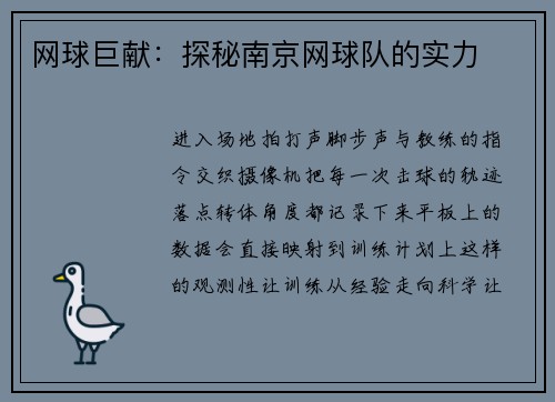 网球巨献：探秘南京网球队的实力