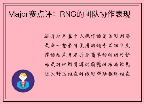 Major赛点评：RNG的团队协作表现