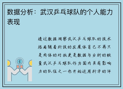 数据分析：武汉乒乓球队的个人能力表现